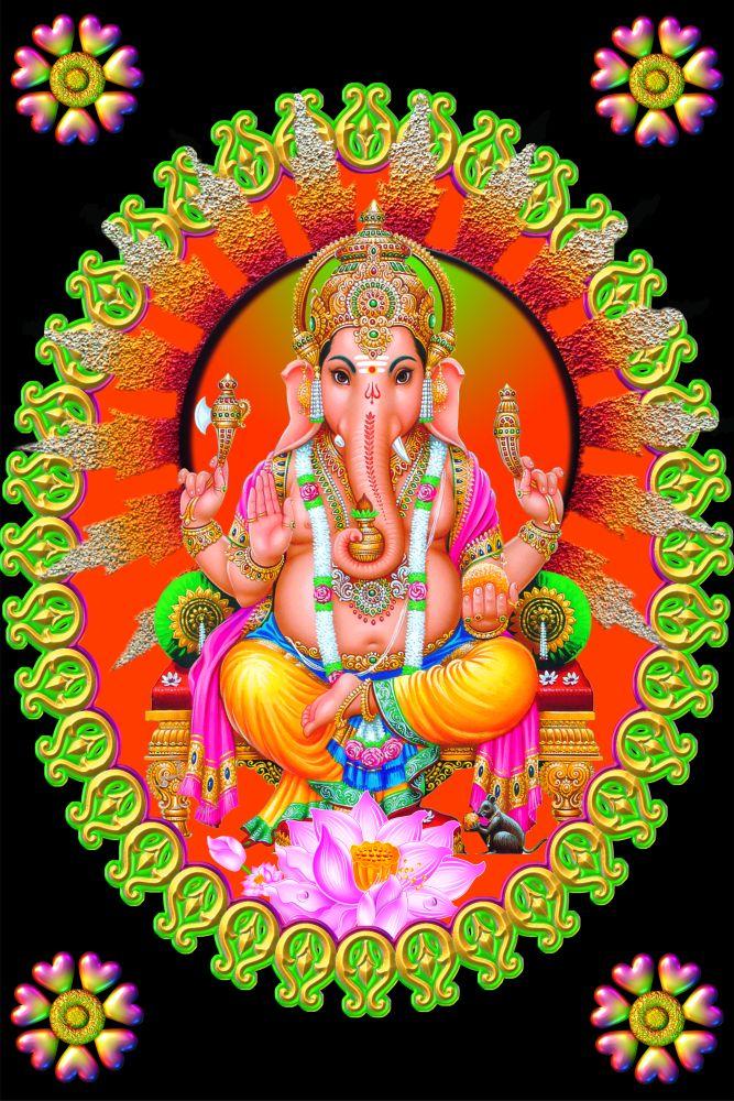 Festive Ganesha in Ornate Frame